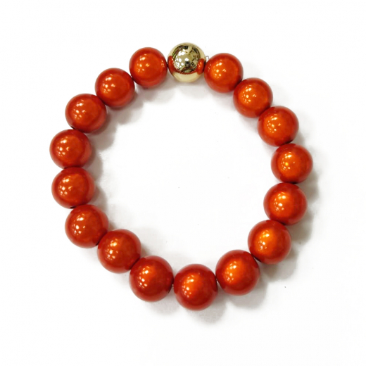 ABMP1233- 1 Armband aus Miracle Pearls, Magicperlen Orange mit goldogem Element 12mm