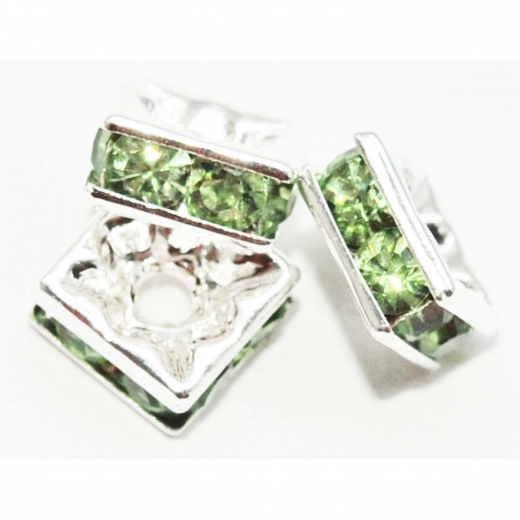 F80375- 20x Schmuck Rundelle Flach, Strass Peridot 8x8 mm