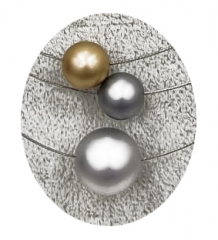 OLA5011- 3 reihige feine Halskette, 3 Perlen aus elox. Alu, Farbe:silber,grau,gold