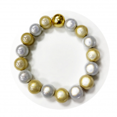 ABMP1224- 1 Armband aus Miracle Pearls, Magic  Perlen weiss, beige mit goldigem Element 12#