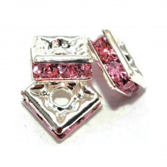 F80705- 20x Schmuck Rundelle Flach, Strass rosa 8x8 mm