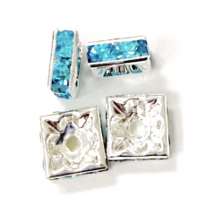 F60635- 24x Schmuck Rundelle Flach, Strass hell blau 6x6 mm